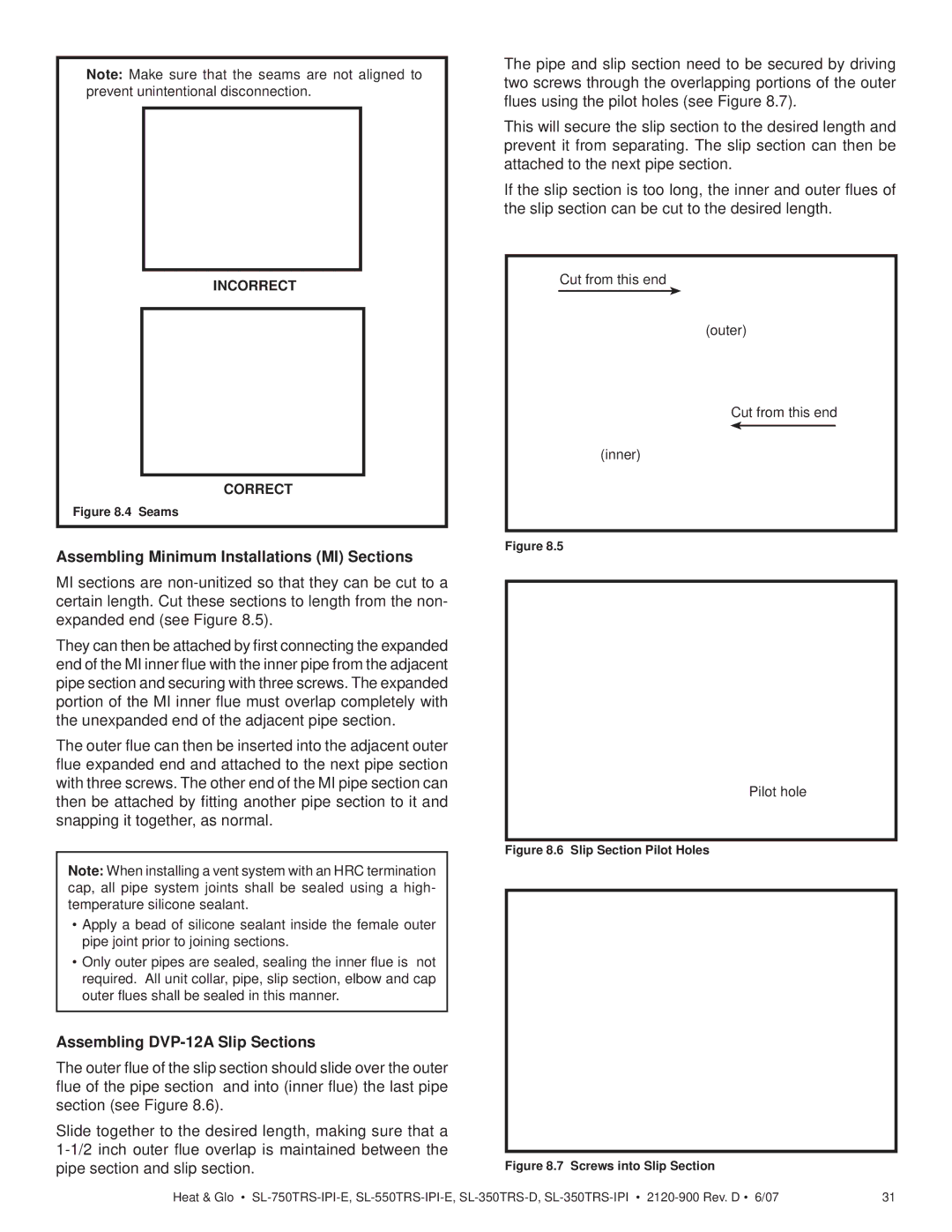 Hearth and Home Technologies SL-350TRS-IPI Assembling Minimum Installations MI Sections, Assembling DVP-12A Slip Sections 