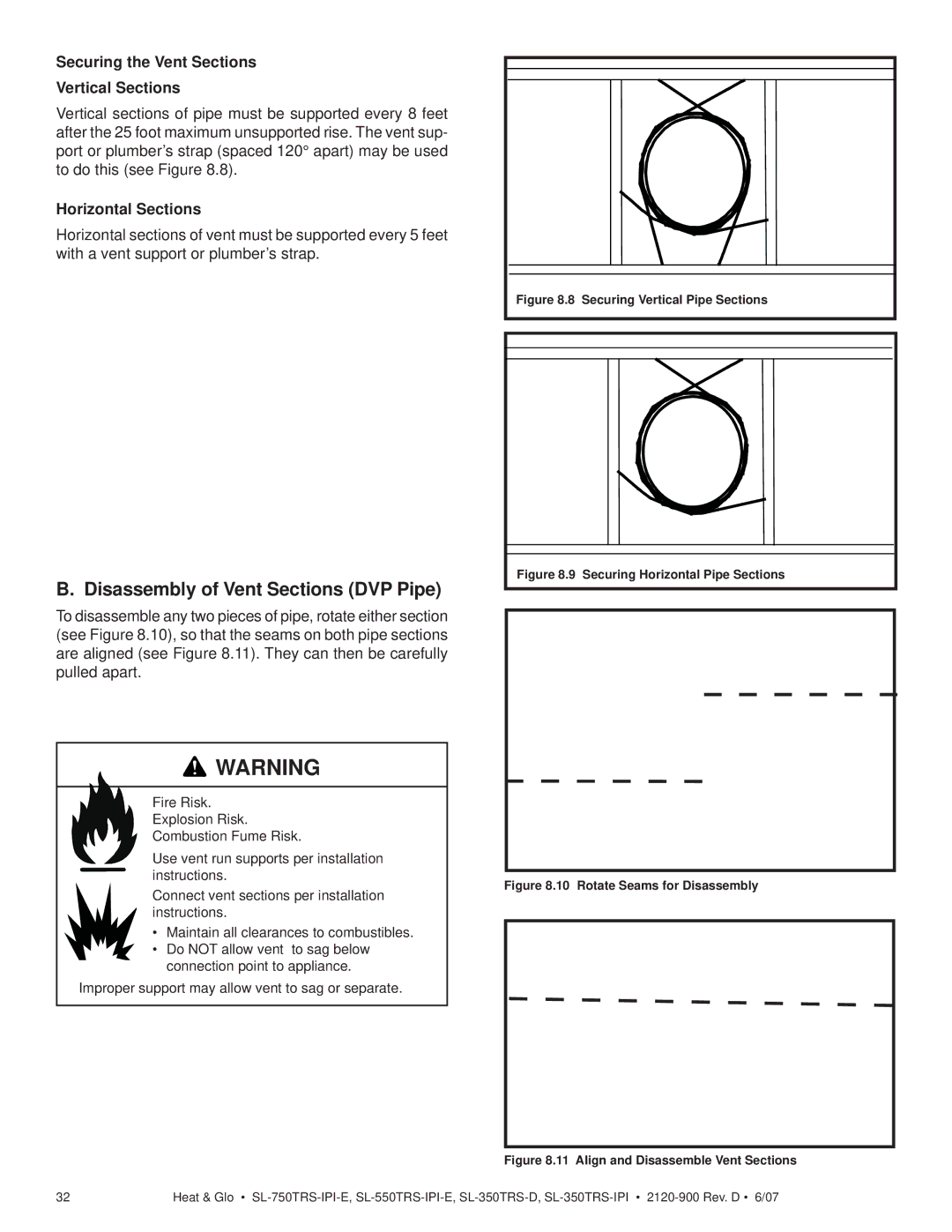 Hearth and Home Technologies SL-750TRS-IPI-E, SL-350TRS-D Disassembly of Vent Sections DVP Pipe, Horizontal Sections 