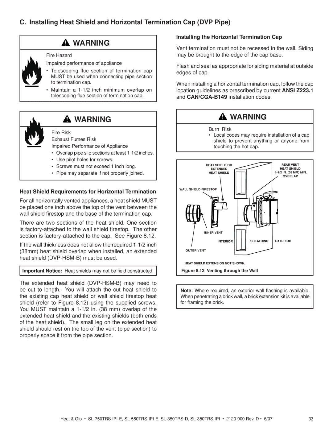 Hearth and Home Technologies SL-350TRS-D, SL-750TRS-IPI-E, SL-550TRS-IPI-E Installing the Horizontal Termination Cap 