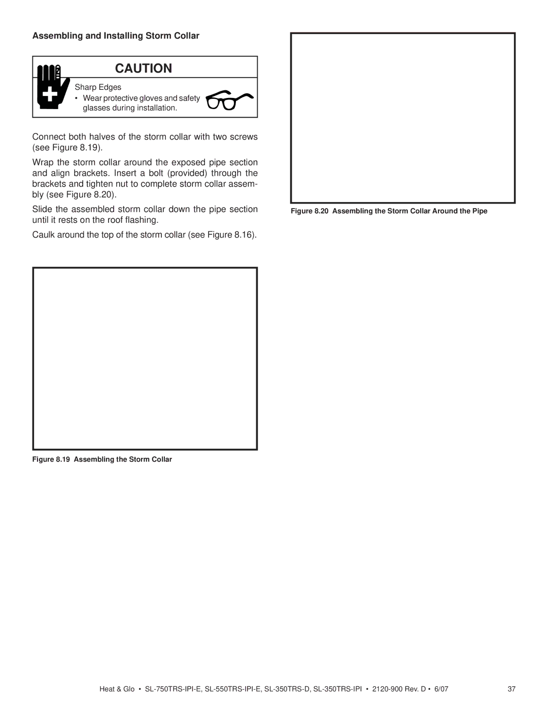 Hearth and Home Technologies SL-350TRS-D, SL-750TRS-IPI-E, SL-550TRS-IPI-E Assembling and Installing Storm Collar 