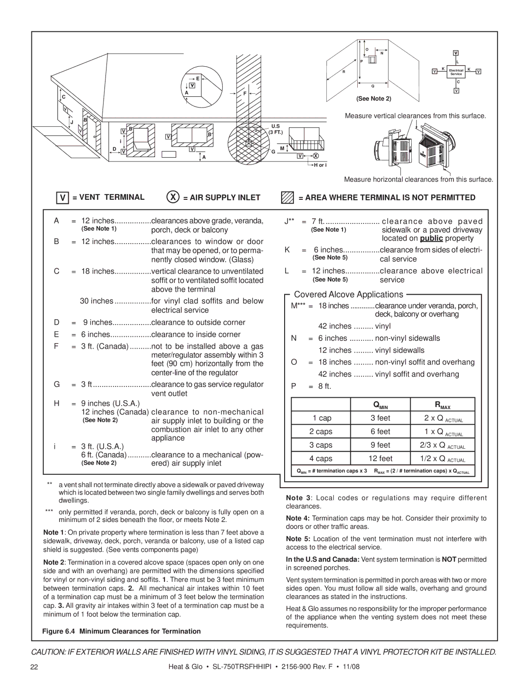 Hearth and Home Technologies SL-750TRSFHHIPI = Vent Terminal = AIR Supply Inlet, = Area Where Terminal is not Permitted 