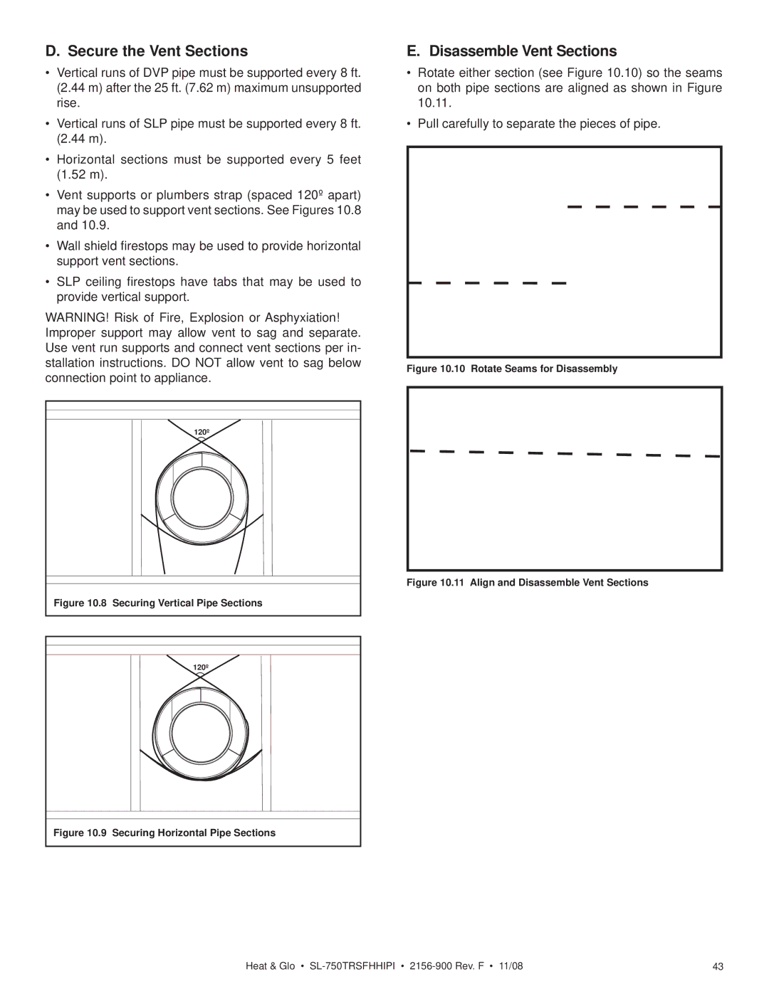 Hearth and Home Technologies SL-750TRSFHHIPI owner manual Secure the Vent Sections, Disassemble Vent Sections 