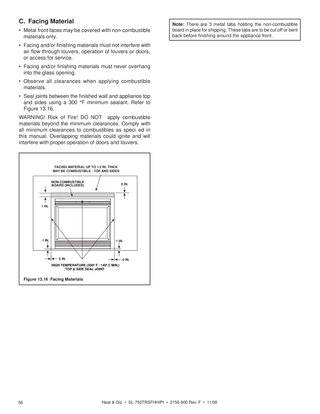 Hearth and Home Technologies SL-750TRSFHHIPI owner manual Facing Materials 