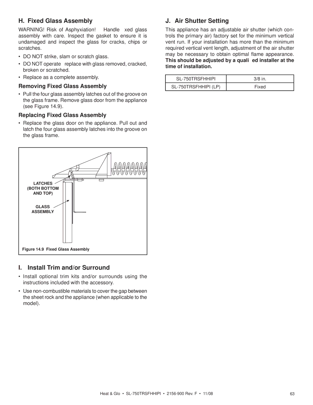 Hearth and Home Technologies SL-750TRSFHHIPI owner manual Install Trim and/or Surround, Air Shutter Setting 