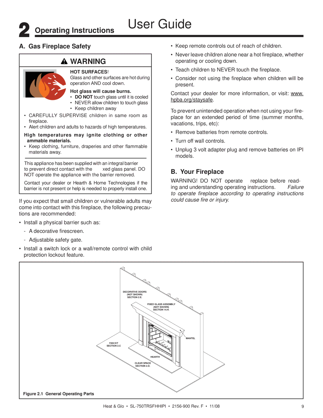 Hearth and Home Technologies SL-750TRSFHHIPI Operating Instructions User Guide, Gas Fireplace Safety, Your Fireplace 