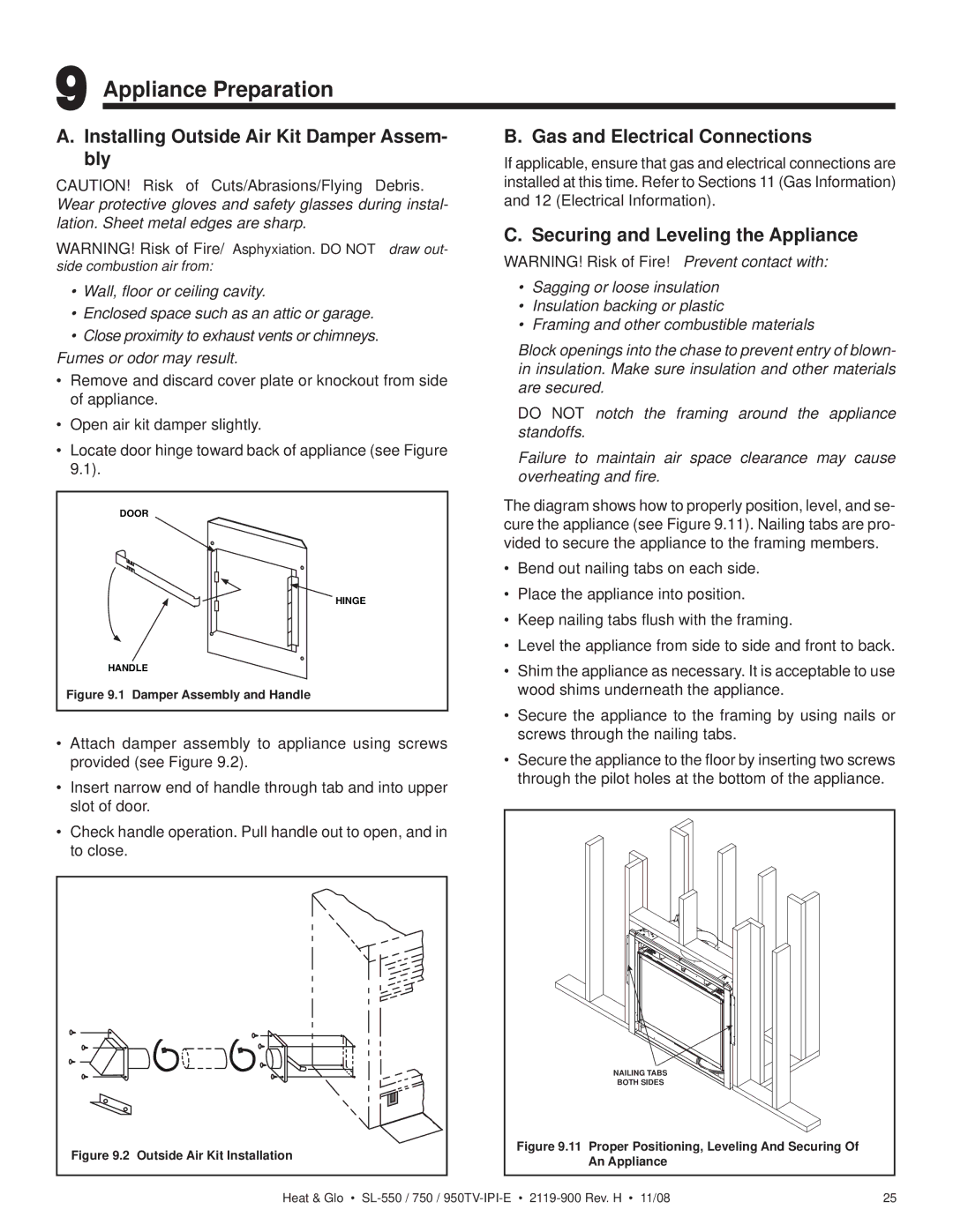 Hearth and Home Technologies SL-550TV-IPI-E Appliance Preparation, Installing Outside Air Kit Damper Assem- bly 