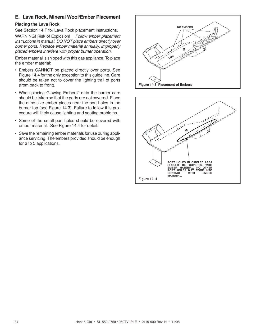 Hearth and Home Technologies SL-550TV-IPI-E, SL-750TV-IPI-E Lava Rock, Mineral Wool/Ember Placement, Placing the Lava Rock 