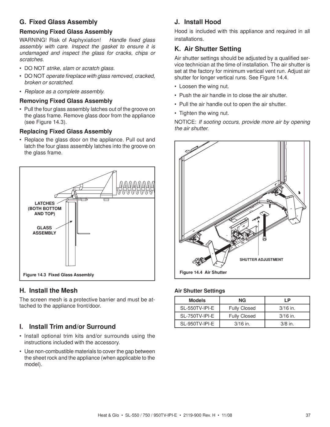 Hearth and Home Technologies SL-550TV-IPI-E, SL-750TV-IPI-E Install the Mesh, Install Trim and/or Surround, Install Hood 