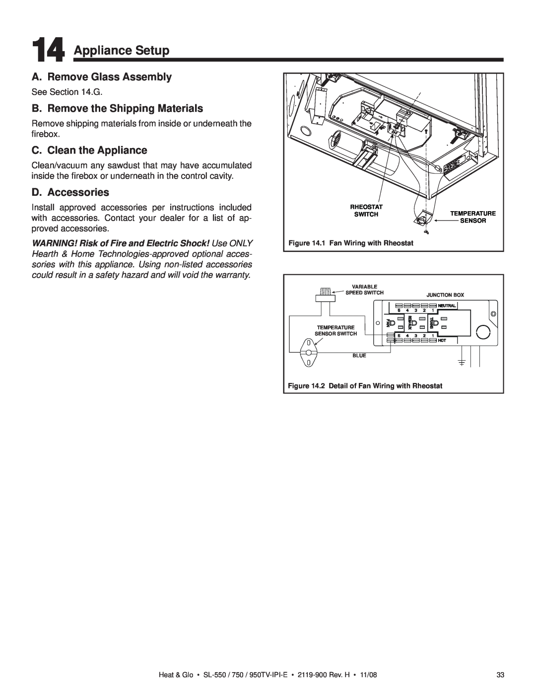 Hearth and Home Technologies SL-750TV-IPI-E Appliance Setup, A. Remove Glass Assembly, B. Remove the Shipping Materials 
