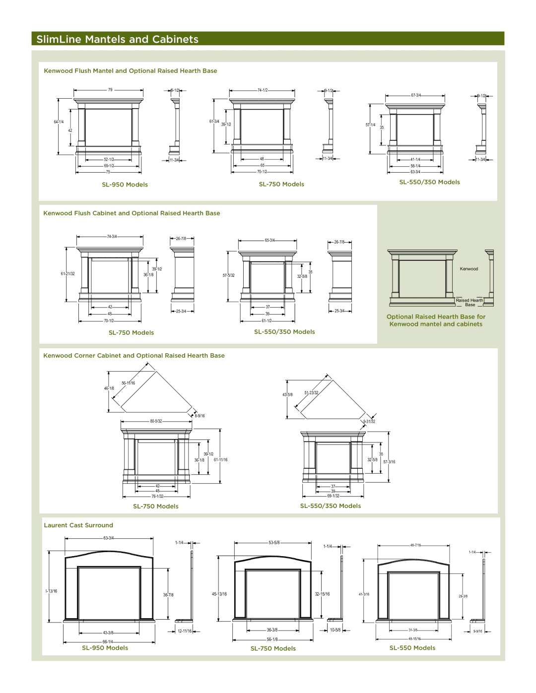 Hearth and Home Technologies SL-350, SL-950, SL-550, SL-750 manual SlimLine Mantels and Cabinets 