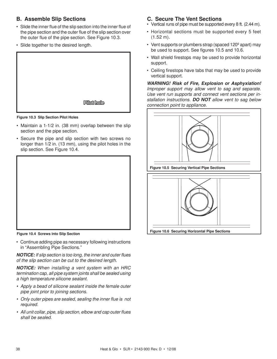 Hearth and Home Technologies SLR (Cosmo) owner manual Assemble Slip Sections, Secure The Vent Sections 