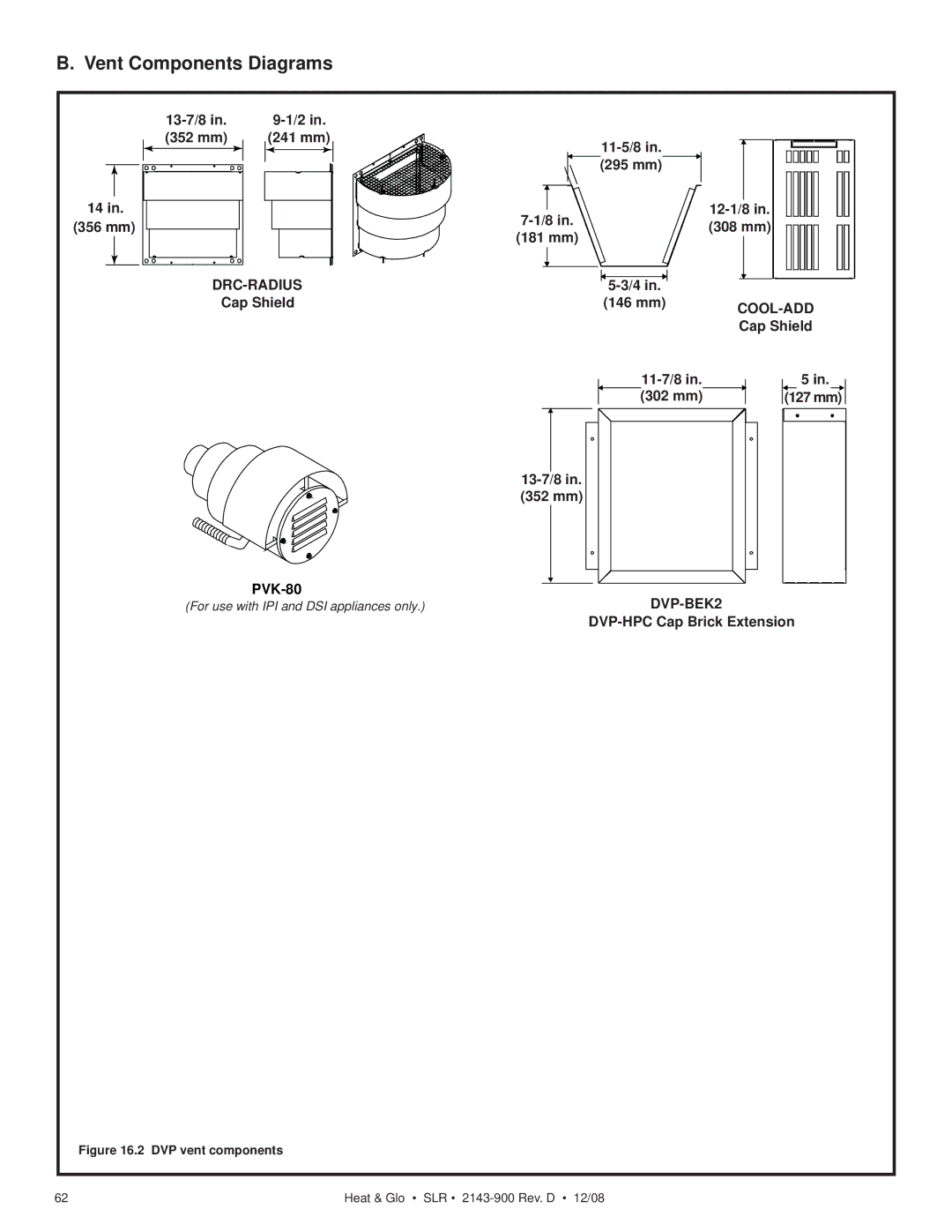 Hearth and Home Technologies SLR (Cosmo) owner manual Vent Components Diagrams 