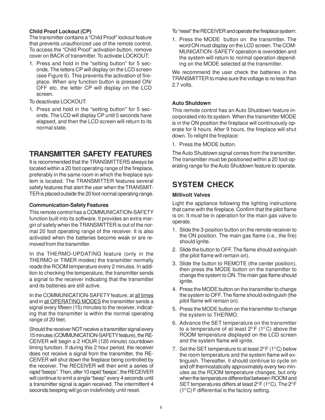 Hearth and Home Technologies SMART-STAT-II operating instructions Transmitter Safety Features, System Check 