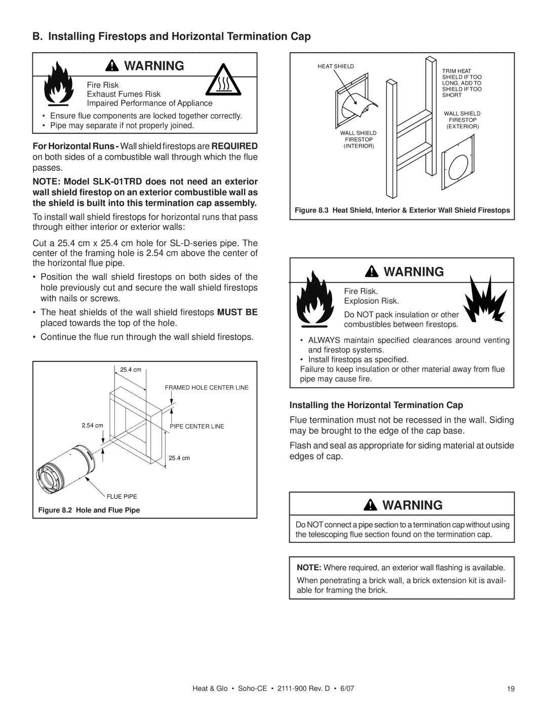 Hearth and Home Technologies SOHO-CE manual Installing Firestops and Horizontal Termination Cap 