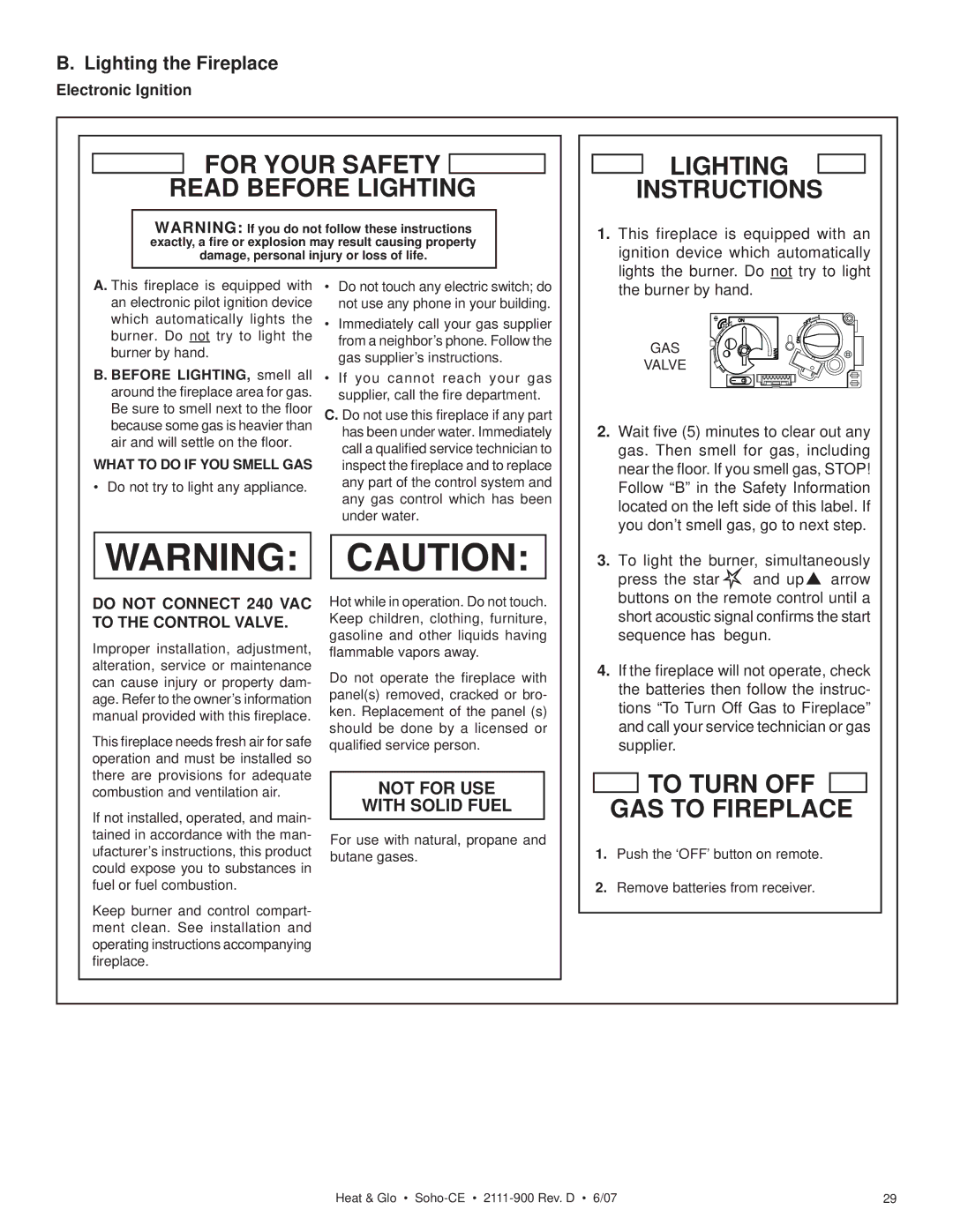 Hearth and Home Technologies SOHO-CE manual Lighting the Fireplace, Electronic Ignition 