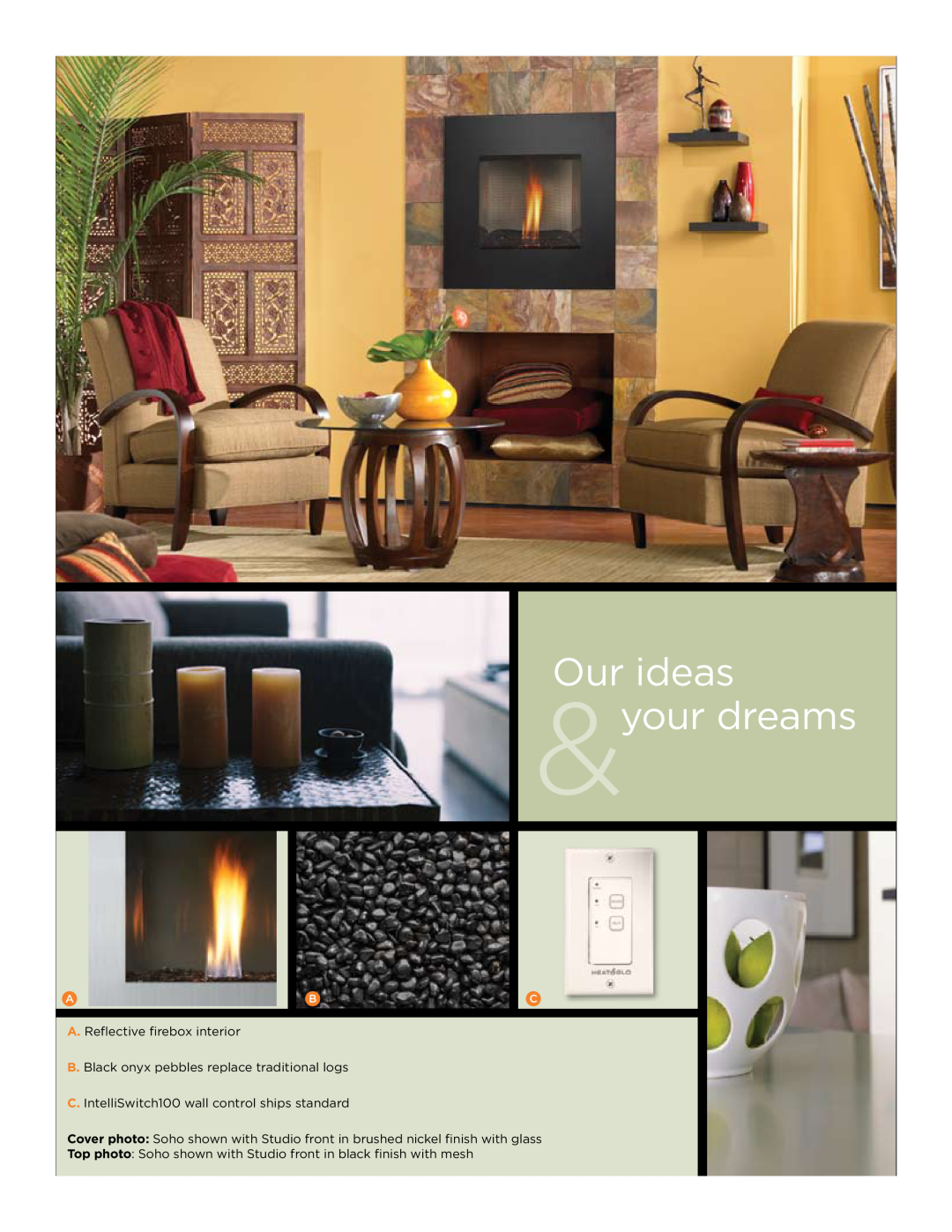 Hearth and Home Technologies SOHO manual Our ideas &your dreams, A. Reflective firebox interior 