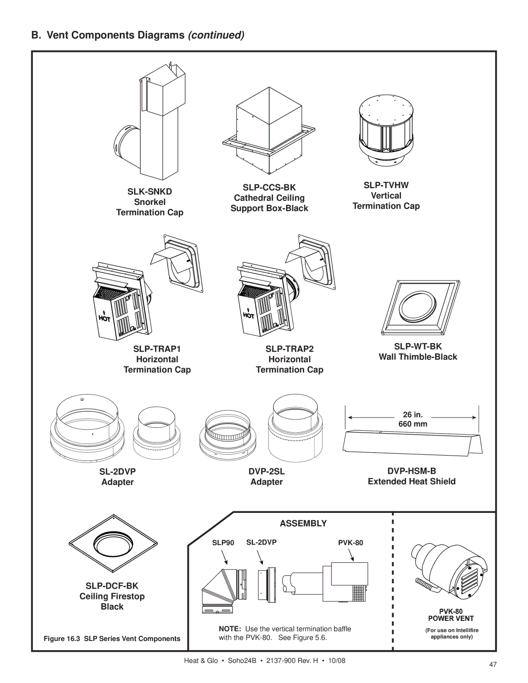 Hearth and Home Technologies Soho24B owner manual Snorkel, Support Box-Black, Adapter, Ceiling Firestop Black 