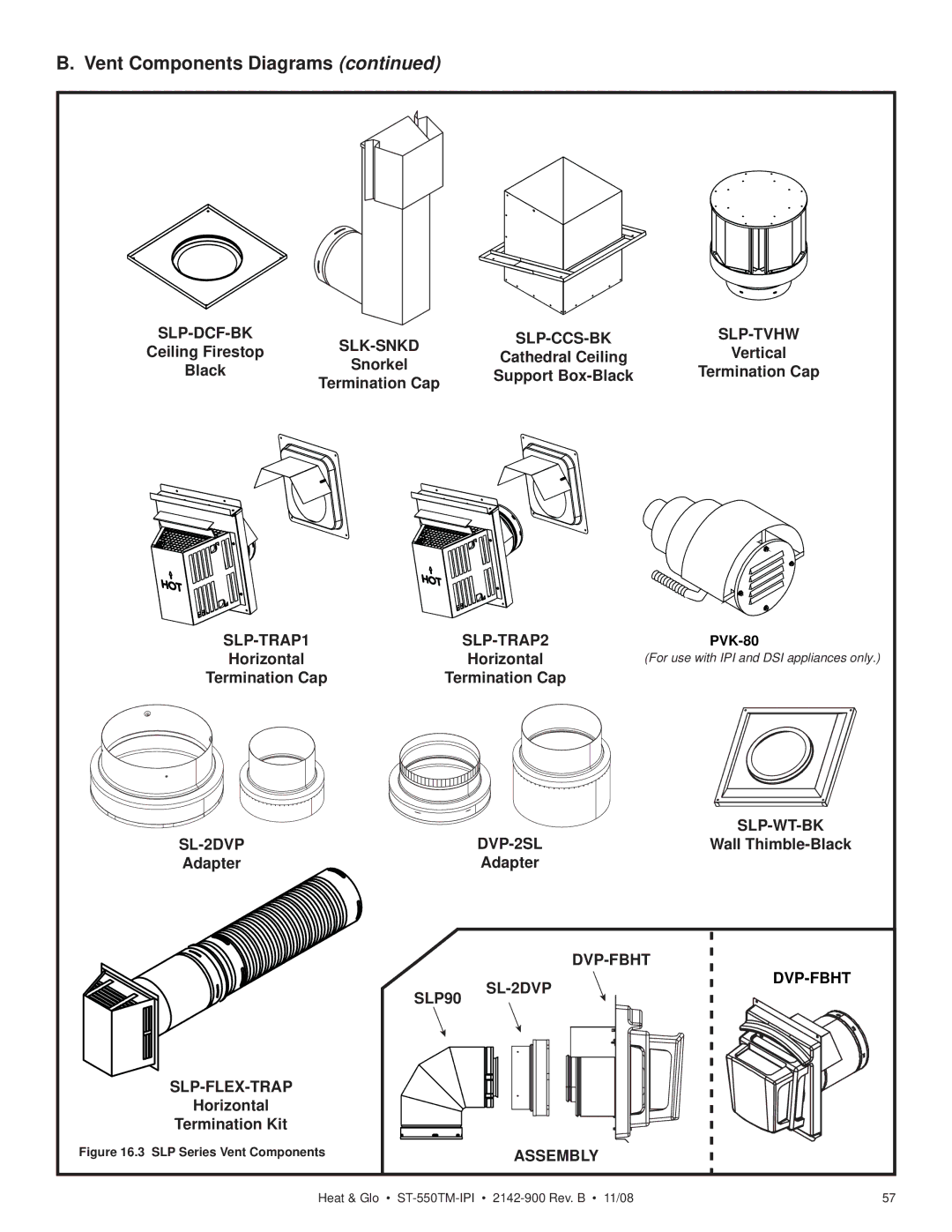 Hearth and Home Technologies ST-550TM-IPI owner manual Snorkel Black Support Box-Black, Wall Thimble-Black, Adapter 