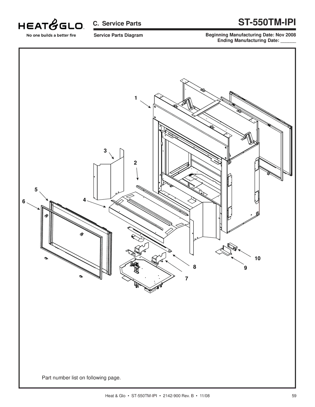 Hearth and Home Technologies ST-550TM-IPI owner manual Service Parts 