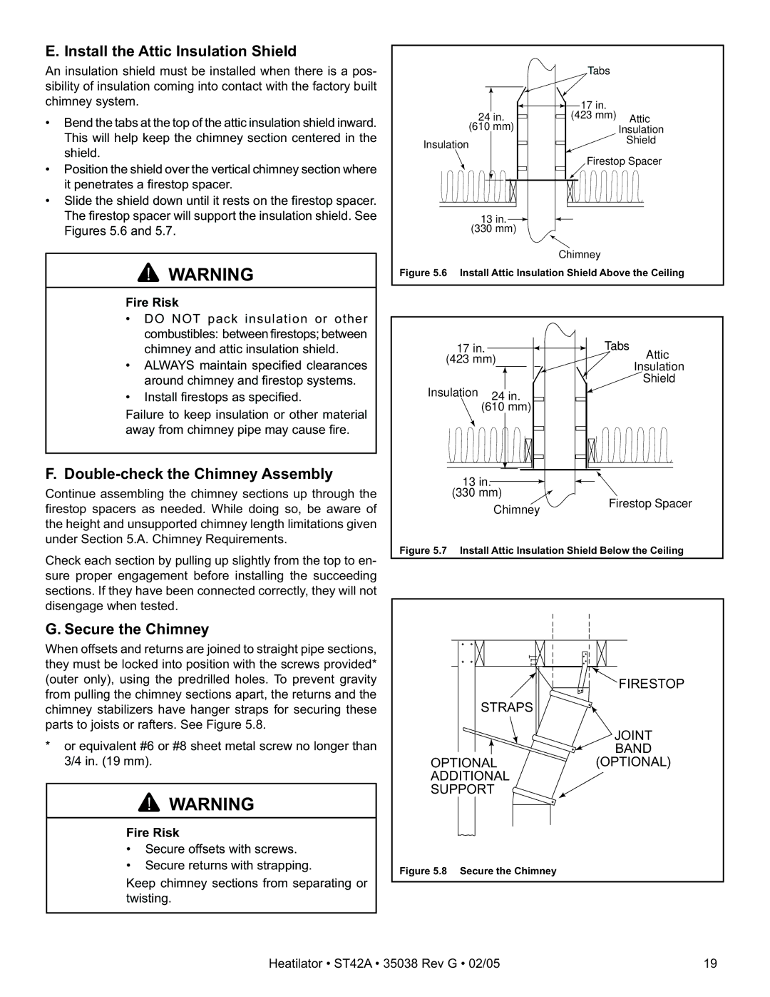 Hearth and Home Technologies ST42A owner manual Install the Attic Insulation Shield, Double-check the Chimney Assembly 