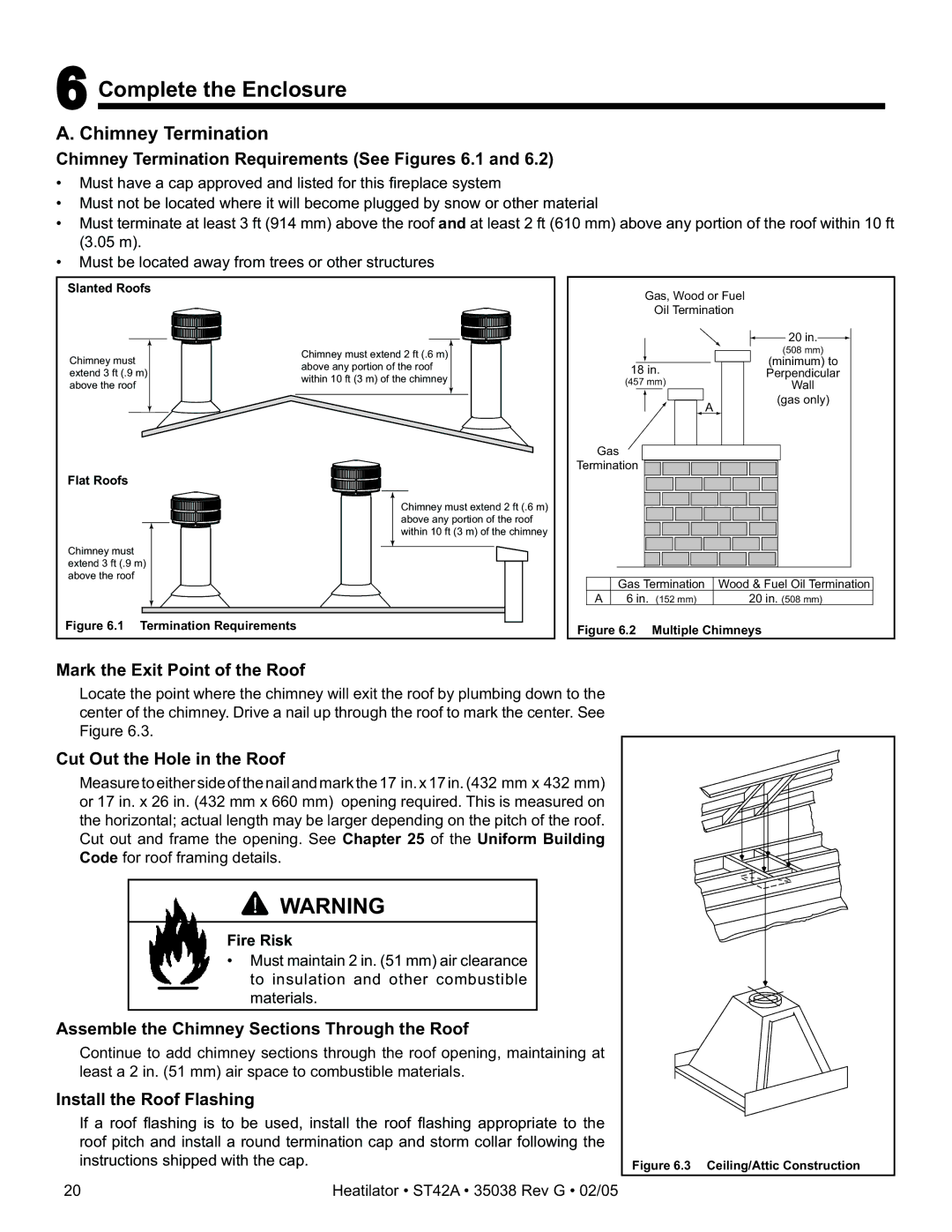 Hearth and Home Technologies ST42A owner manual Complete the Enclosure, Chimney Termination 