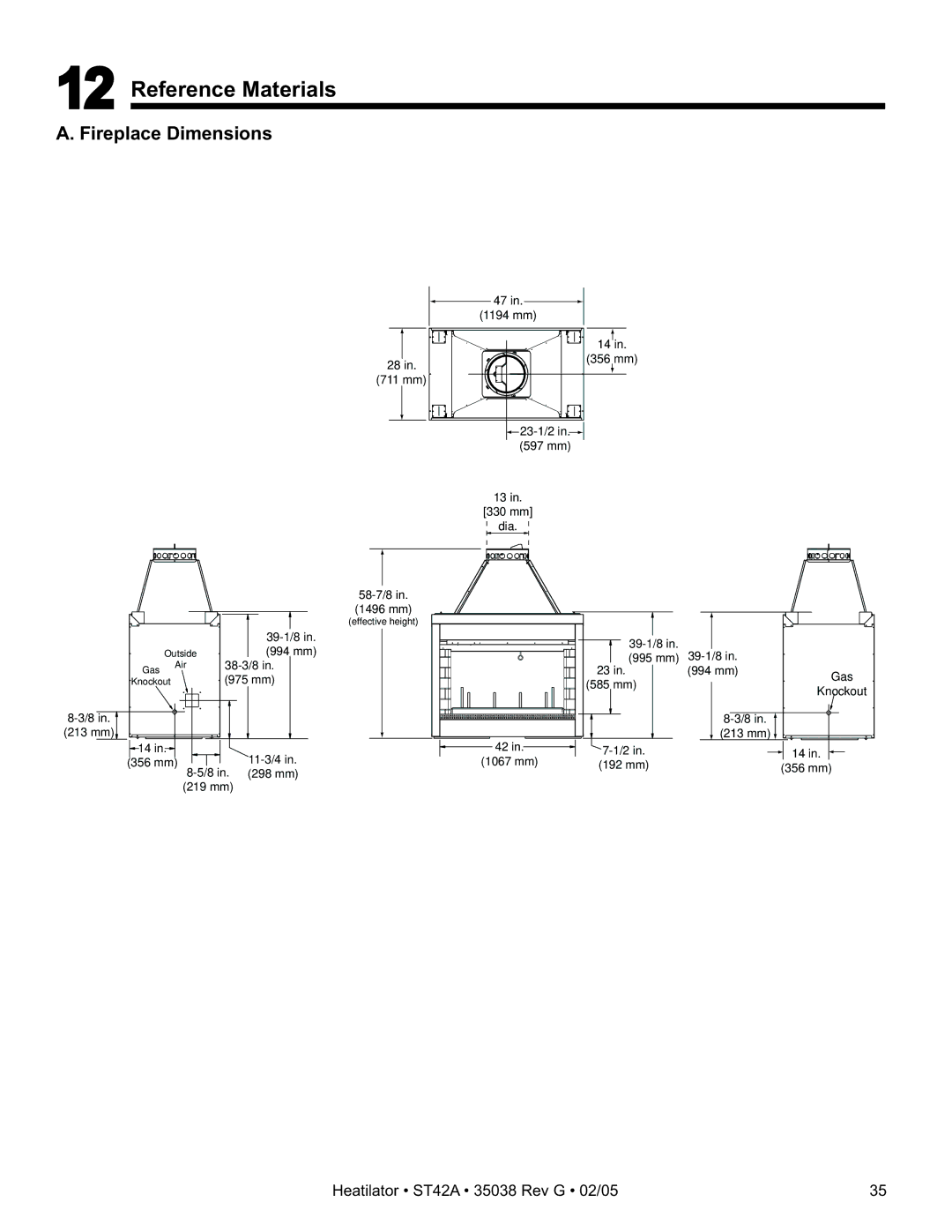 Hearth and Home Technologies ST42A owner manual Reference Materials, Fireplace Dimensions 