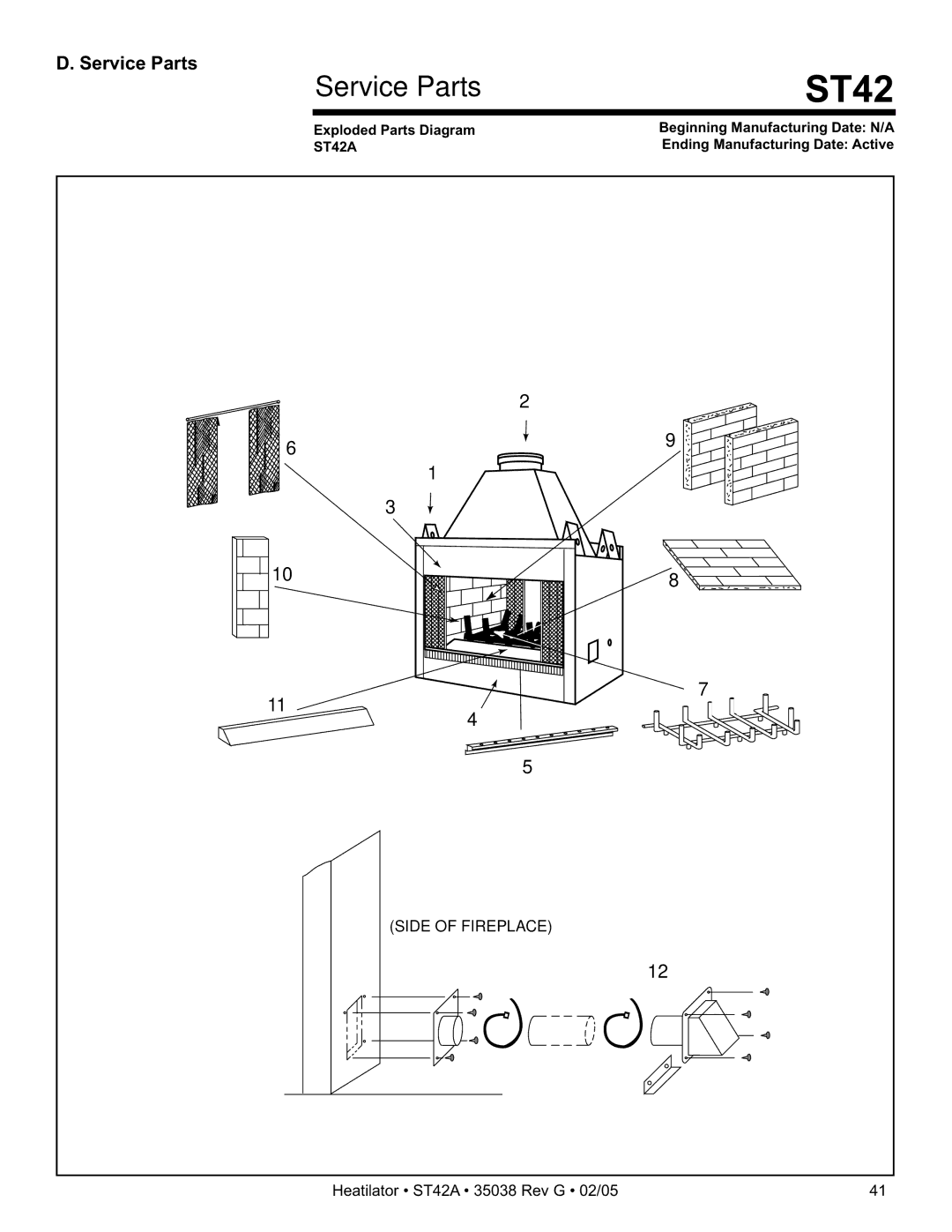 Hearth and Home Technologies ST42A owner manual Service Parts 