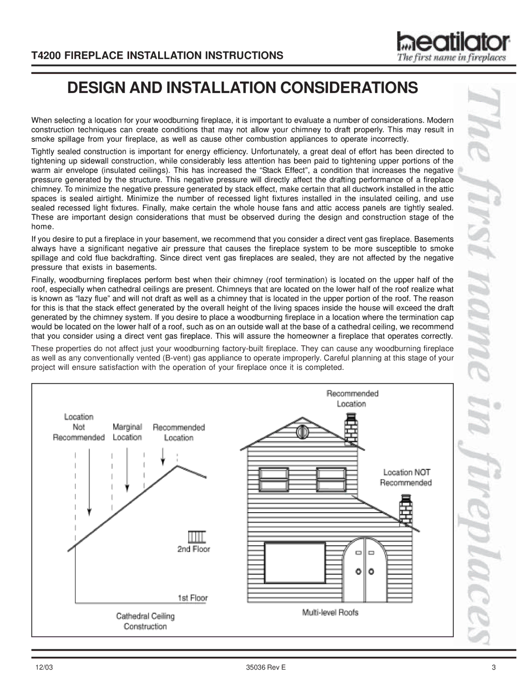 Hearth and Home Technologies T4200 manual Design and Installation Considerations 