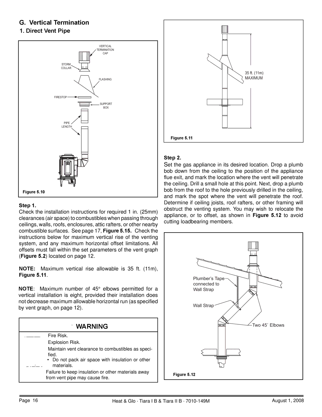 Hearth and Home Technologies TIARAI-BK-B, TIARAI-CES, TIARA II-B, TIARAI-BR-B Vertical Termination, Direct Vent Pipe 