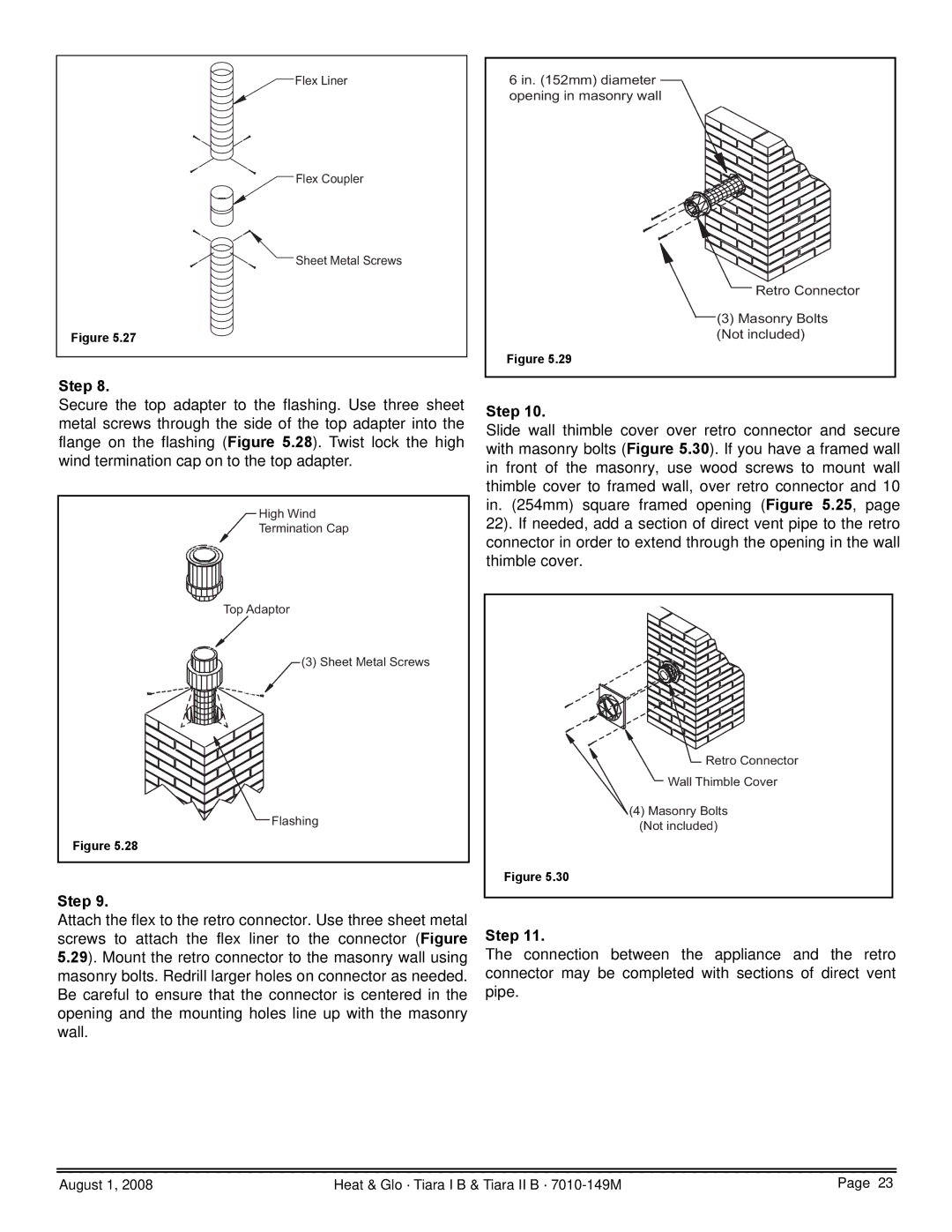 Hearth and Home Technologies TIARAI-CTO, TIARAI-CES, TIARA II-B, TIARAI-BR-B Flex Liner Flex Coupler Sheet Metal Screws 