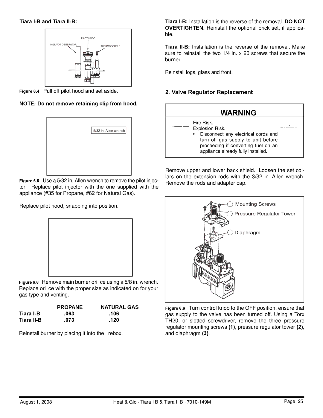 Hearth and Home Technologies TIARA II-B, TIARAI-CES, TIARAI-BR-B Valve Regulator Replacement, Tiara I-B and Tiara II-B 