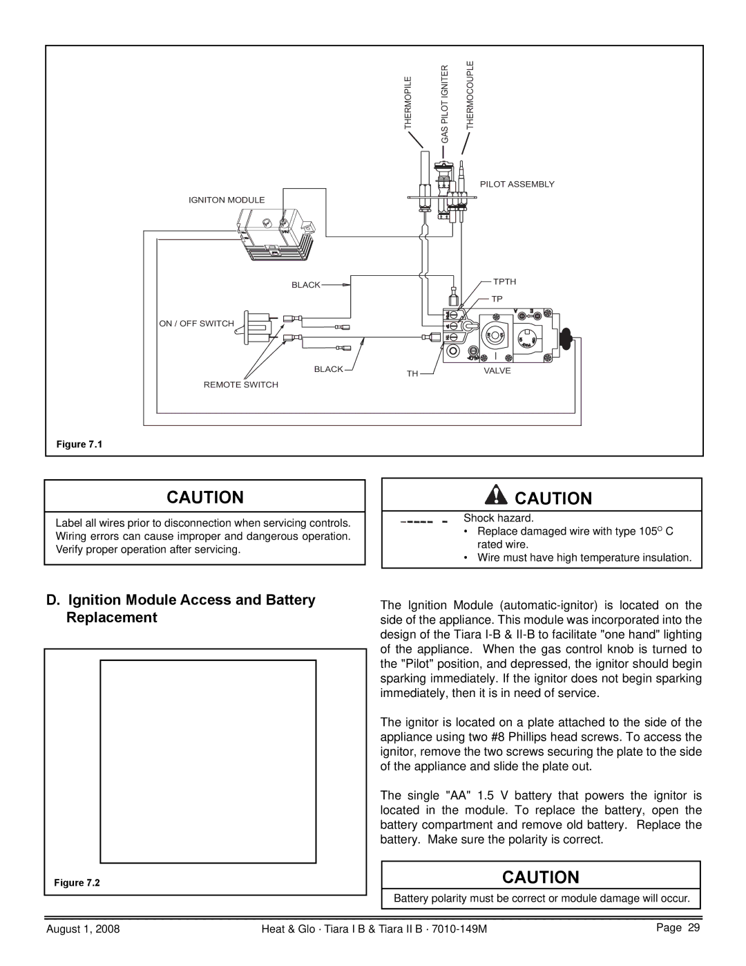 Hearth and Home Technologies TIARAI-CTO, TIARAI-CES, TIARA II-B, TIARAI-BR-B Ignition Module Access and Battery Replacement 