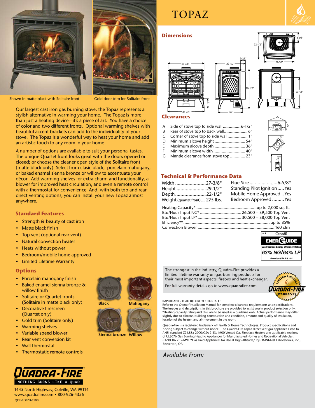 Hearth and Home Technologies Topaz Cast Iron manual 