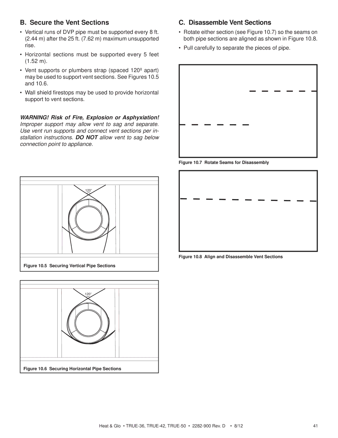 Hearth and Home Technologies TRUE-50, TRUE-42, TRUE-36 owner manual Secure the Vent Sections, Disassemble Vent Sections 