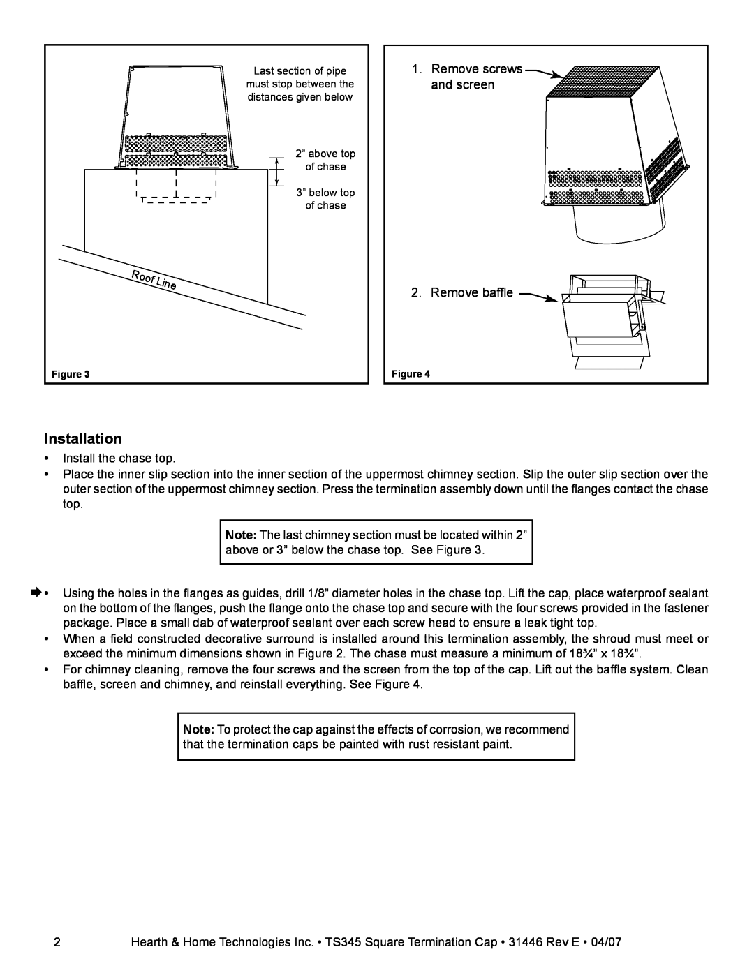 Hearth and Home Technologies TS345 installation instructions Installation, Remove screws and screen 2. Remove baffle 