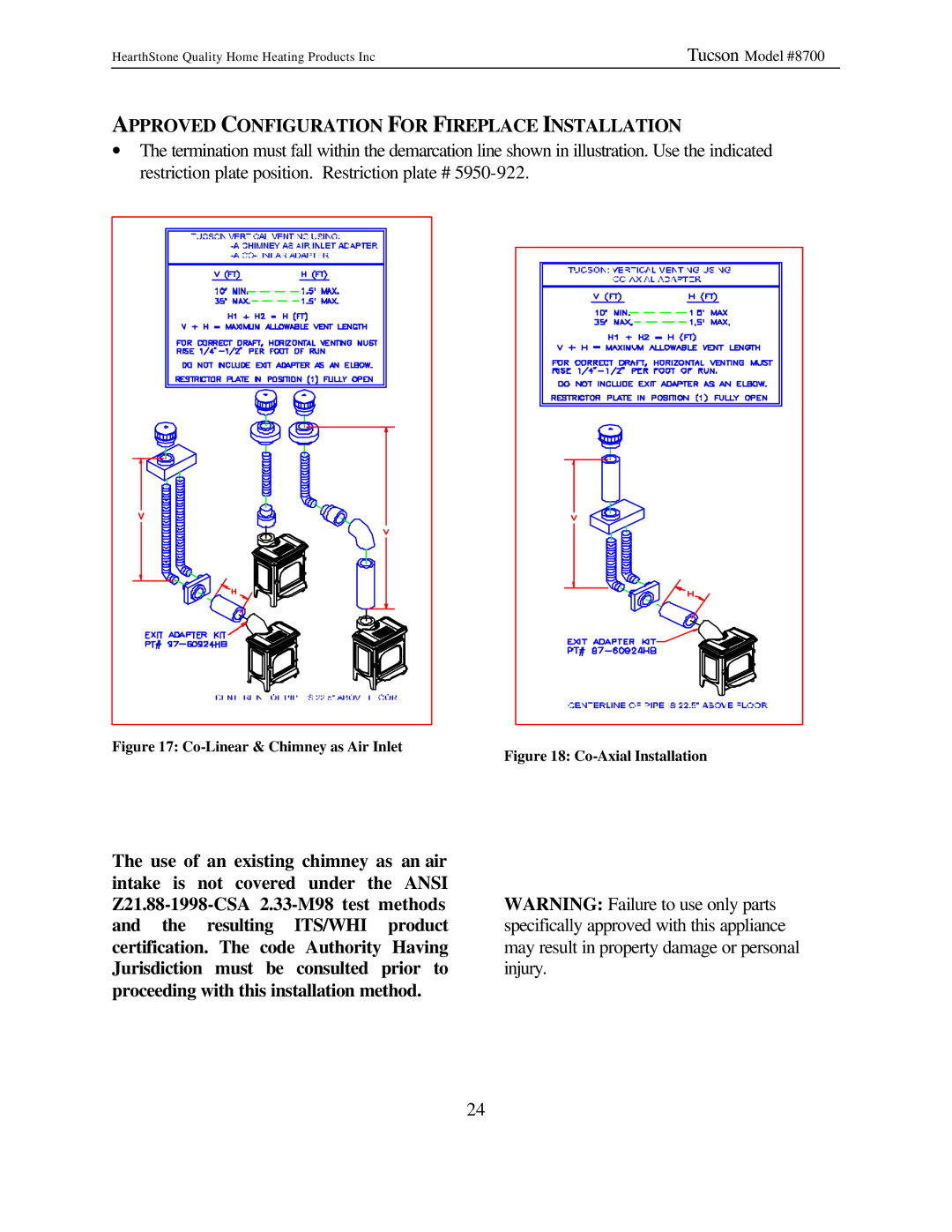 Hearth and Home Technologies Tucson (8700) owner manual Approved Configuration for Fireplace Installation 