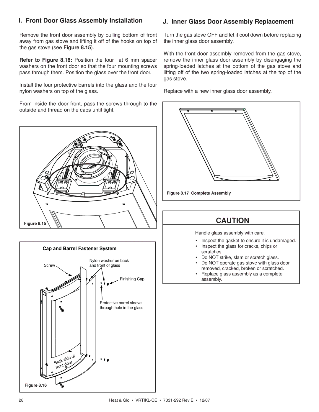 Hearth and Home Technologies VRT-GR-B-CE, VRTIKL-CE, VRT-GY-P-CE, VRT-GY-N-CE, VRT-BZ-B-CE Cap and Barrel Fastener System 