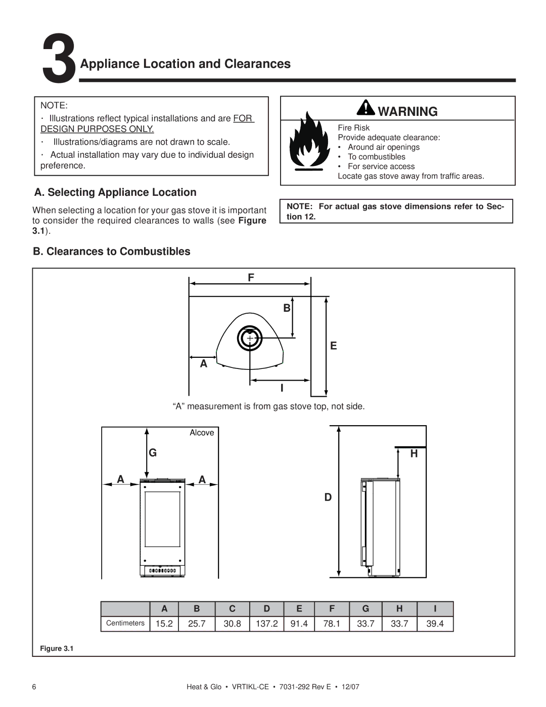 Hearth and Home Technologies VRT-BZ-N-CE, VRTIKL-CE manual 3Appliance Location and Clearances, Selecting Appliance Location 