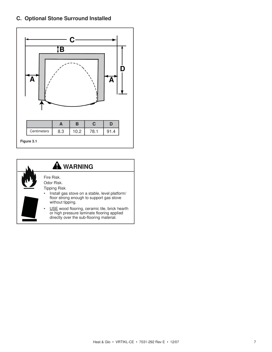 Hearth and Home Technologies VRT-BZ-P-CE, VRTIKL-CE, VRT-GY-P-CE manual Optional Stone Surround Installed, 10.2 78.1 91.4 