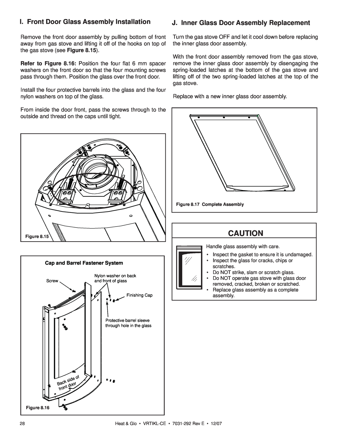 Hearth and Home Technologies VRT-GR-B-CE, VRTIKL-CE, VRT-GY-P-CE, VRT-GY-N-CE manual I. Front Door Glass Assembly Installation 