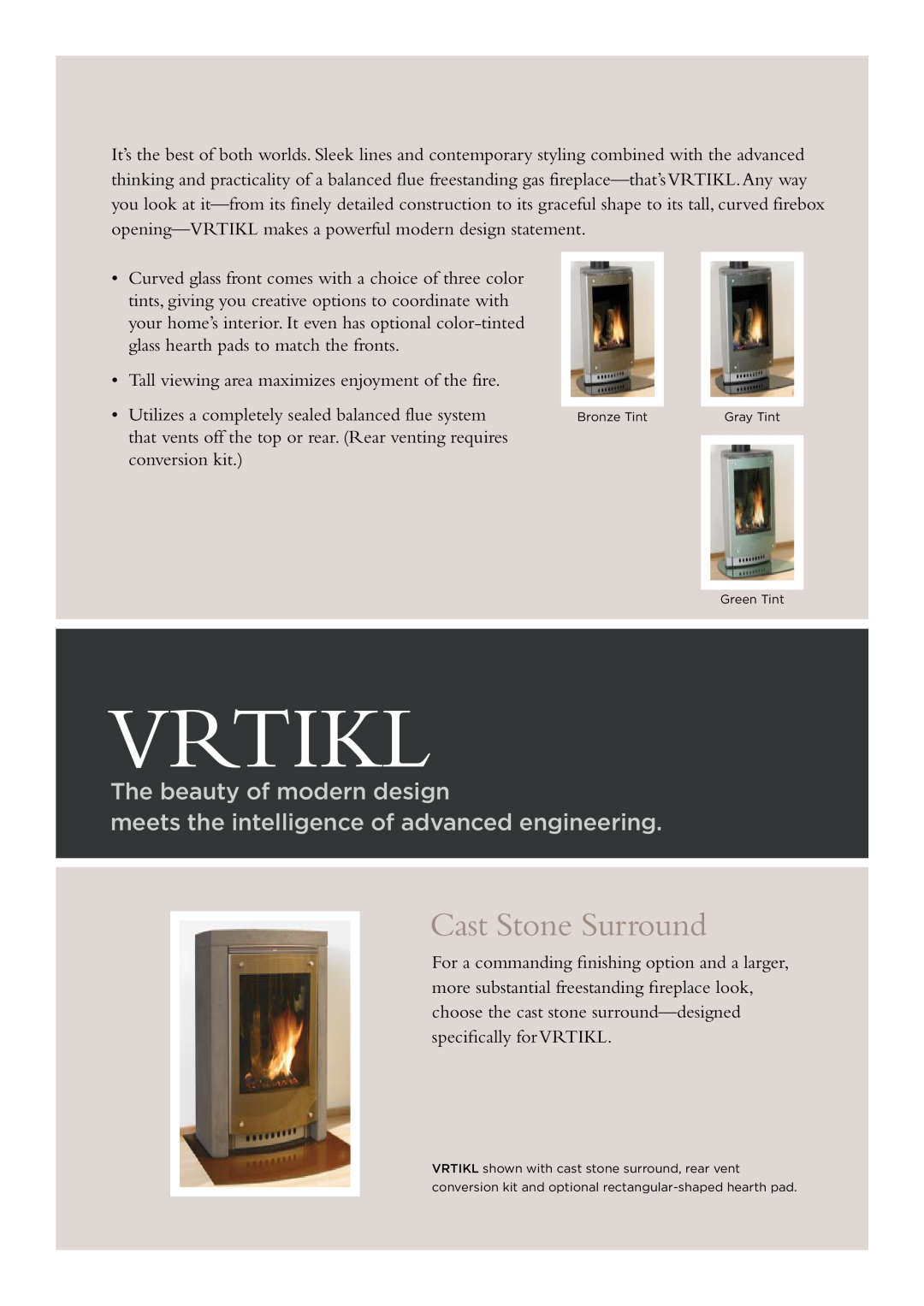 Hearth and Home Technologies VRTIKL manual Vrtikl, Cast Stone Surround, The beauty of modern design 