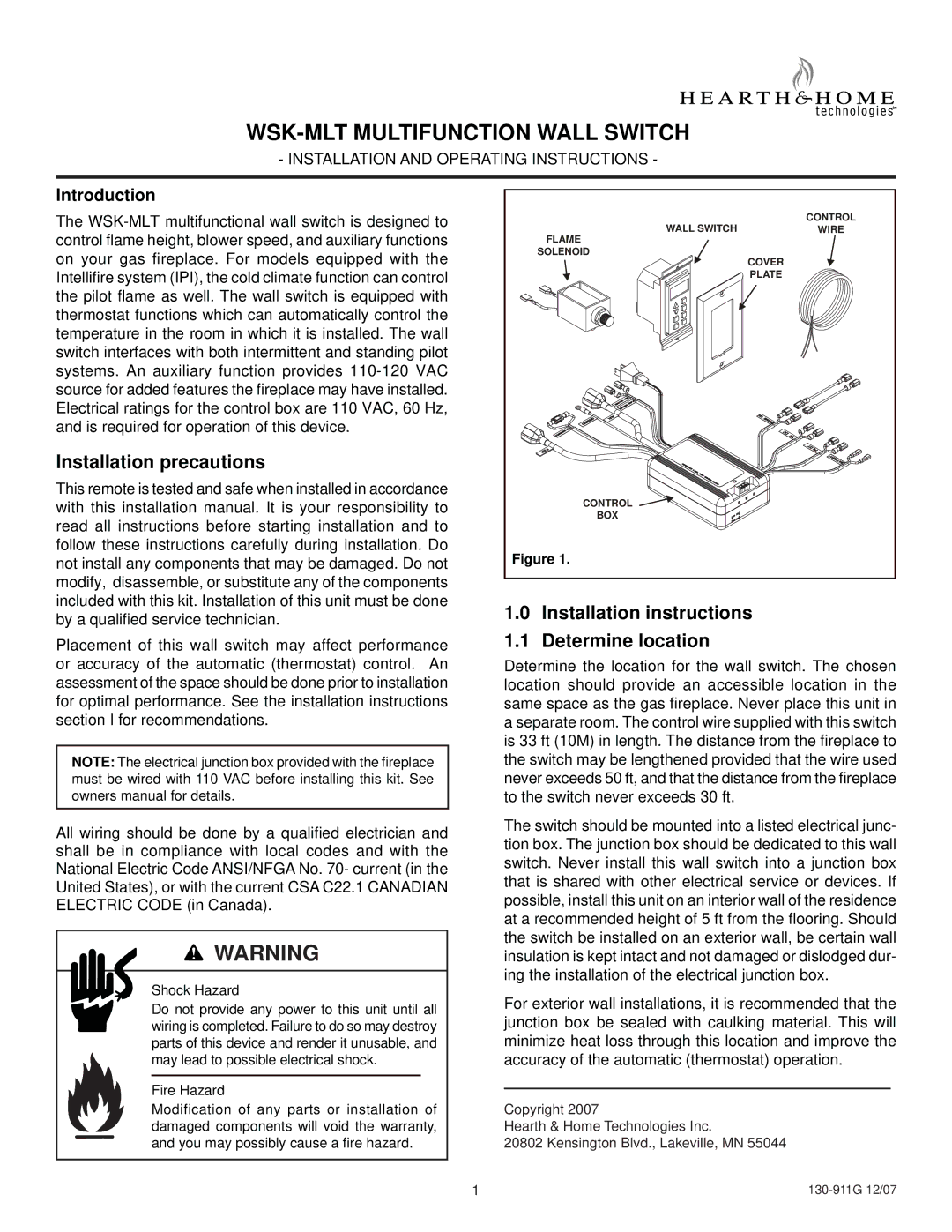 Hearth and Home Technologies WSK-MLT installation instructions Installation precautions, Installation instructions 