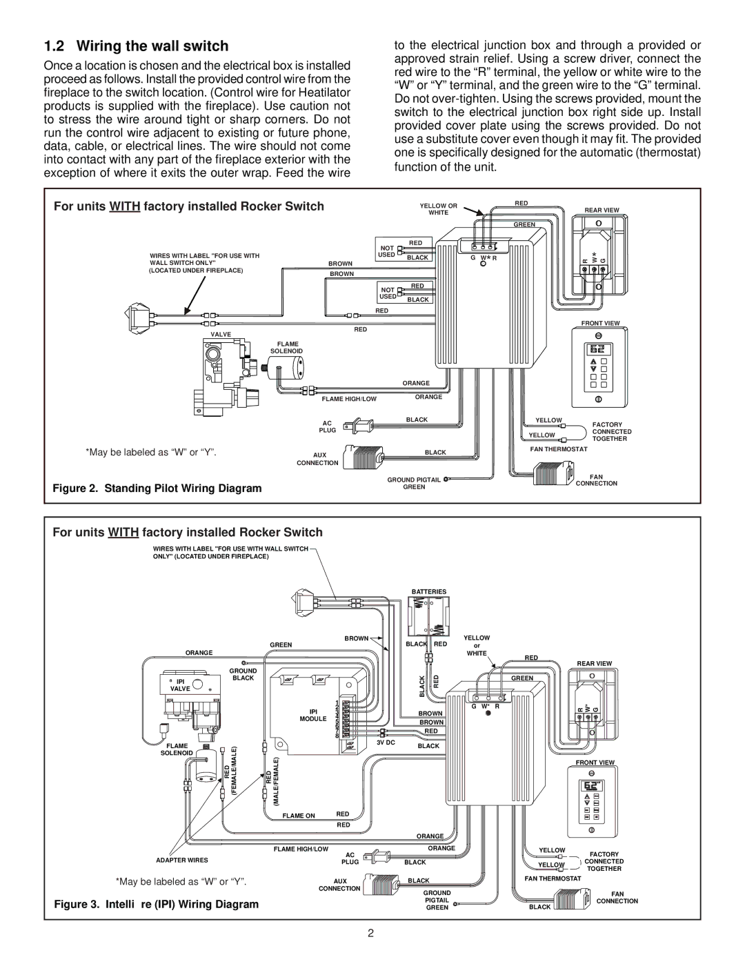 Hearth and Home Technologies WSK-MLT Wiring the wall switch, For units with factory installed Rocker Switch 