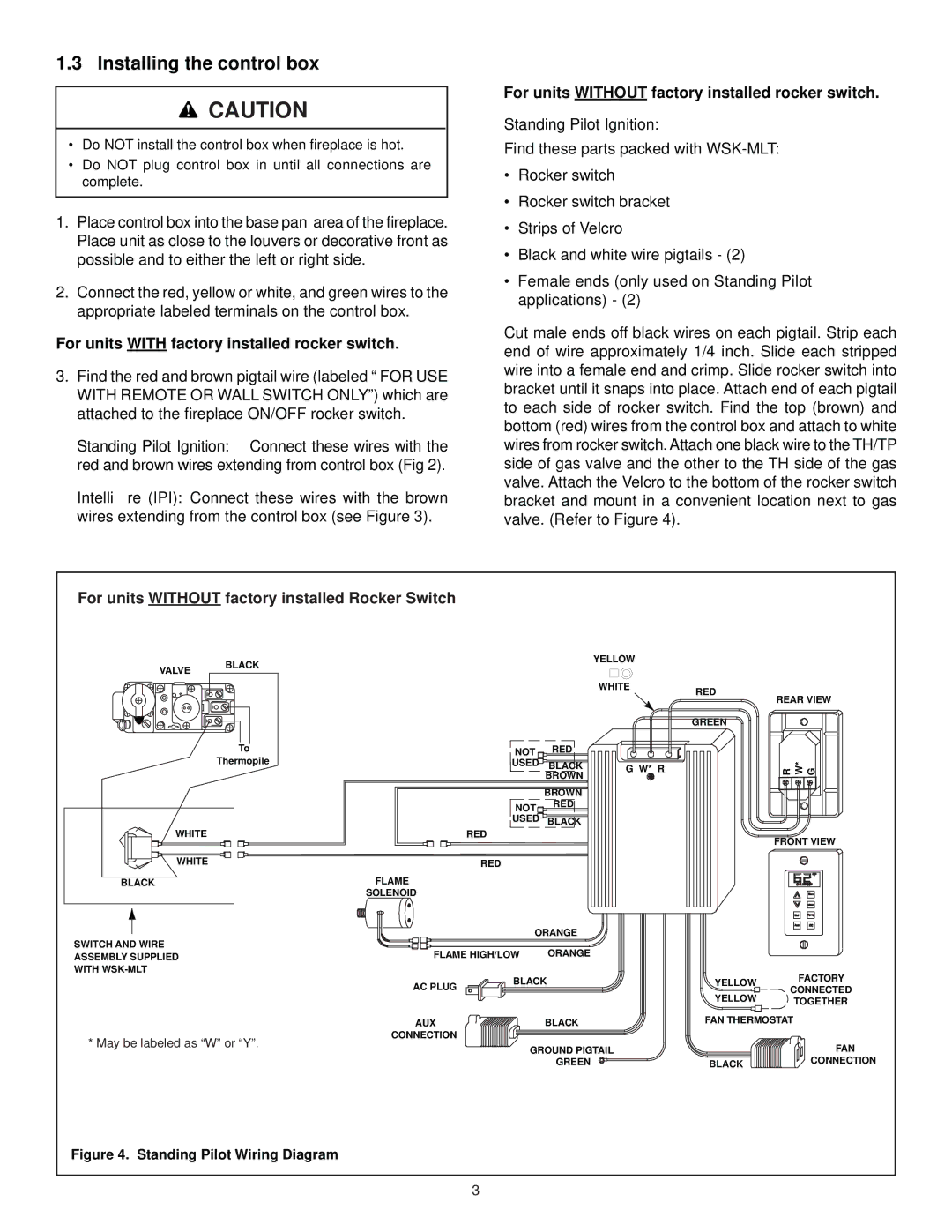 Hearth and Home Technologies WSK-MLT Installing the control box, For units with factory installed rocker switch 