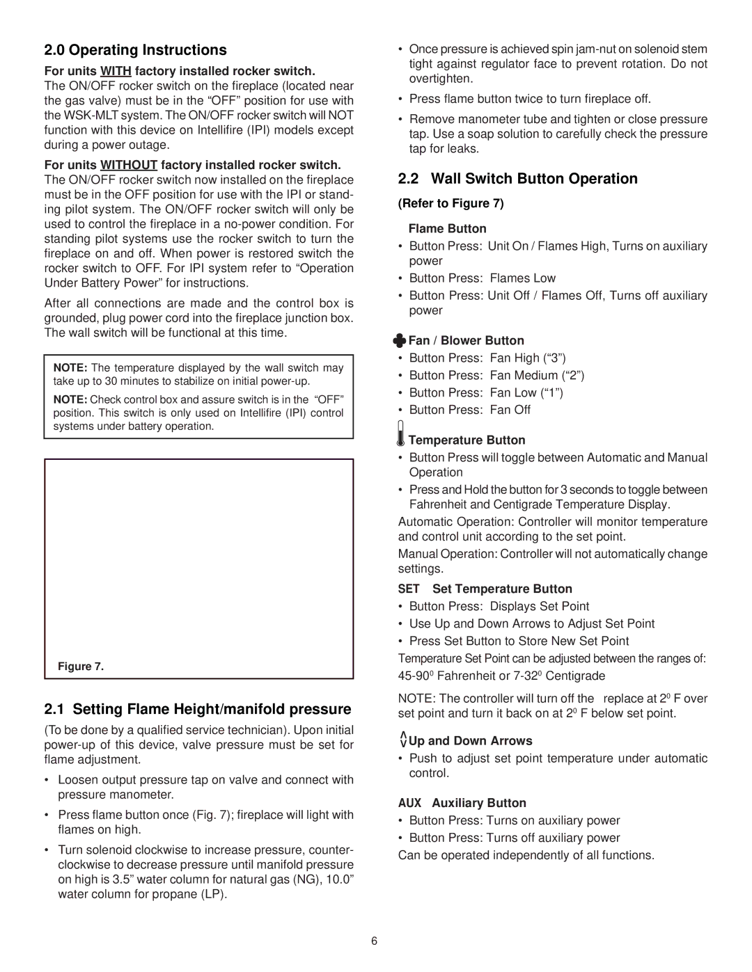 Hearth and Home Technologies WSK-MLT Operating Instructions, Setting Flame Height/manifold pressure 