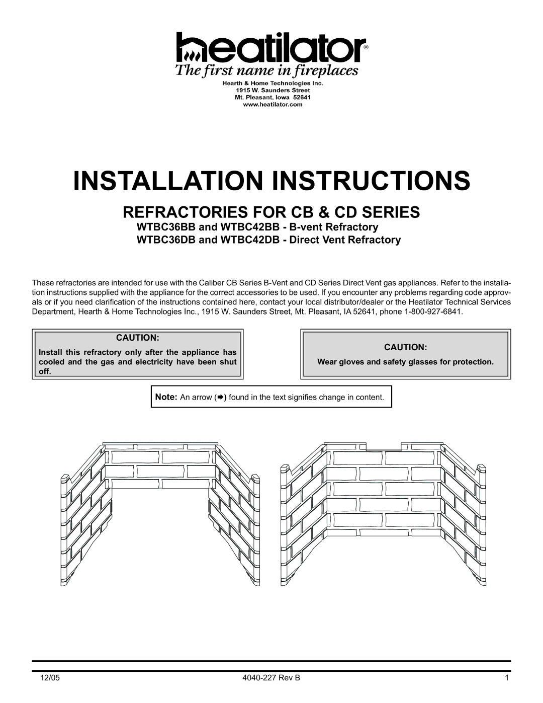 Hearth and Home Technologies WTBC36BB, WTBC42DB, WTBC42BB, WTBC36DB installation instructions Installation Instructions 