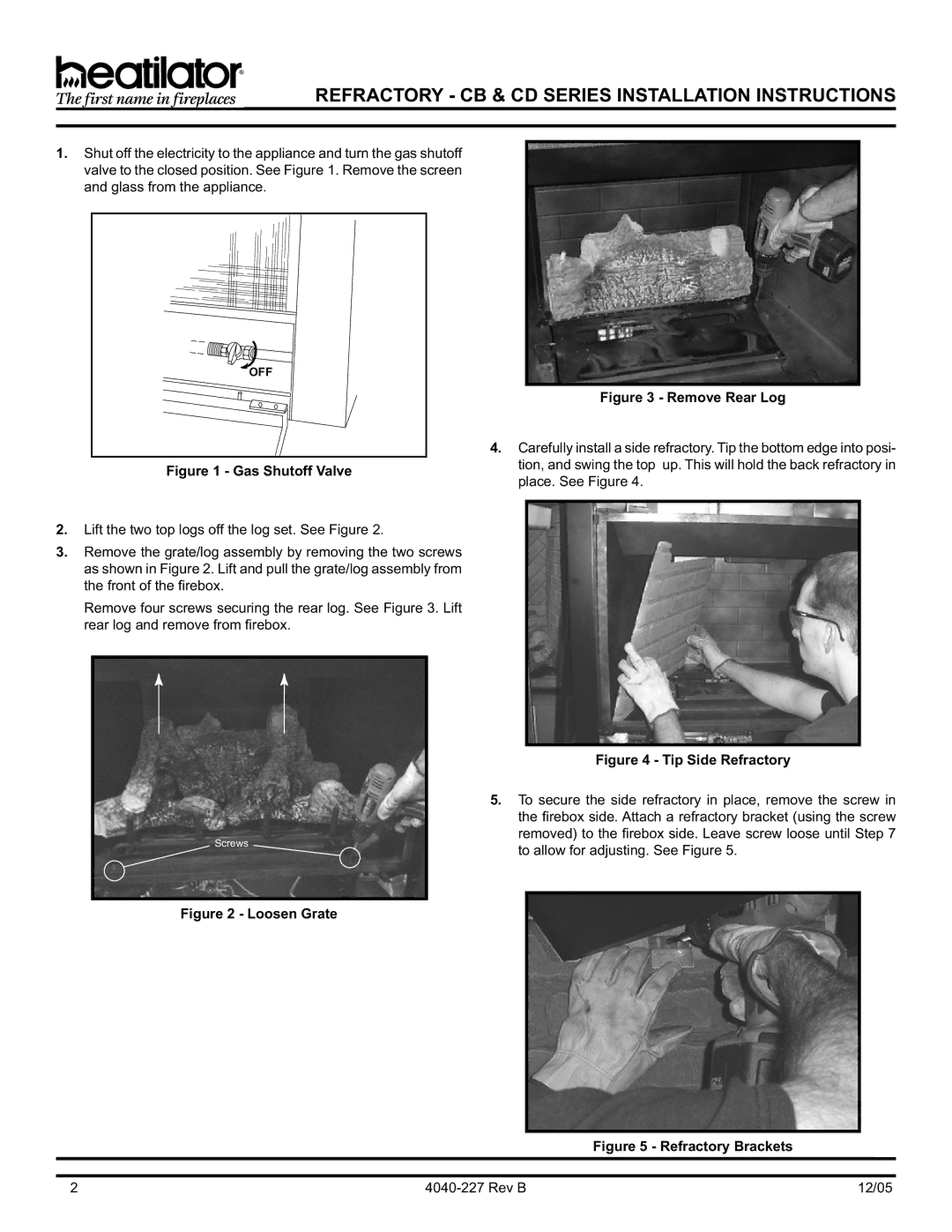 Hearth and Home Technologies WTBC42BB, WTBC42DB, WTBC36BB, WTBC36DB Refractory CB & CD Series Installation Instructions 