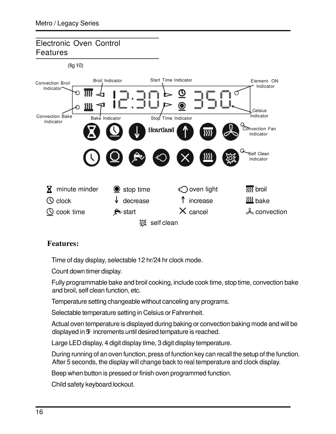 Heartland 3530, 3630 installation and operation guide Electronic Oven Control Features 