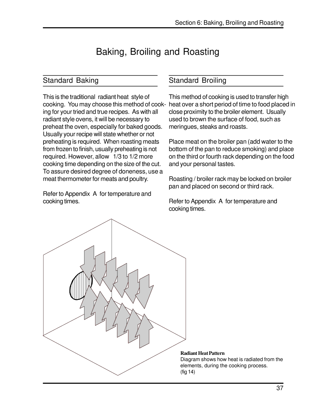 Heartland 3630, 3530 installation and operation guide Baking, Broiling and Roasting, Standard Baking, Standard Broiling 