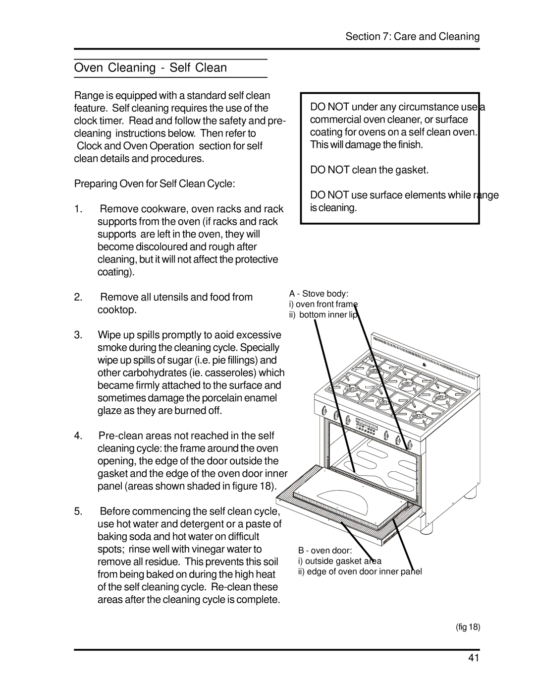 Heartland 3630, 3530 installation and operation guide Oven Cleaning Self Clean 